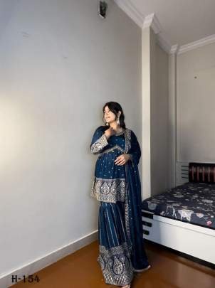 Heavy Faux Georgette Sharara Suit Embroidery And Sequence Work