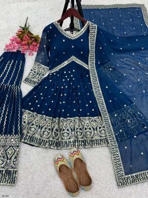 Heavy Faux Georgette Sharara Suit Embroidery And Sequence Work