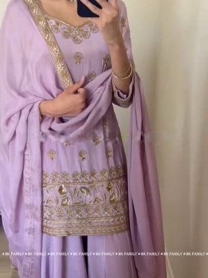 Heavy Faux Georgette Embroidery Sequence Work Full Sleeve sharara Suit by fab funda