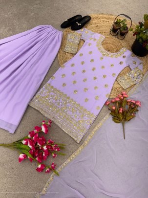 Heavy Faux Georgette Embroidery Sequence Work Full Sleeve sharara Suit by fab funda