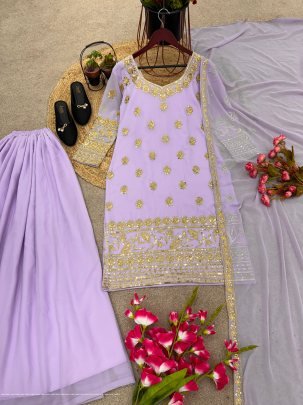 Heavy Faux Georgette Embroidery Sequence Work Full Sleeve sharara Suit by fab funda