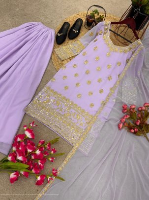 Heavy Faux Georgette Embroidery Sequence Work Full Sleeve sharara Suit by fab funda