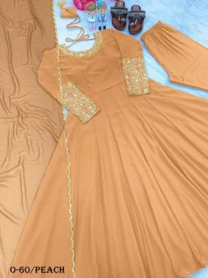 Heavy Fox Georgette Peach Anarkali Gown
