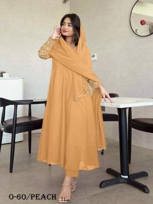 Heavy Fox Georgette Peach Anarkali Gown