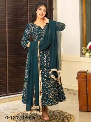 Heavy Fox Georgette Rama Gown With Dupatta