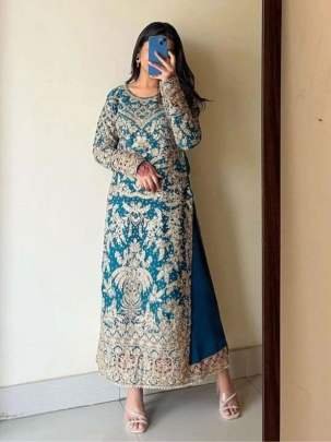 Heavy Georgette Diamond Handwork Rama Color Palazzo Set