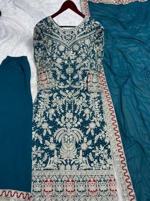 Heavy Georgette Diamond Handwork Rama Color Palazzo Set