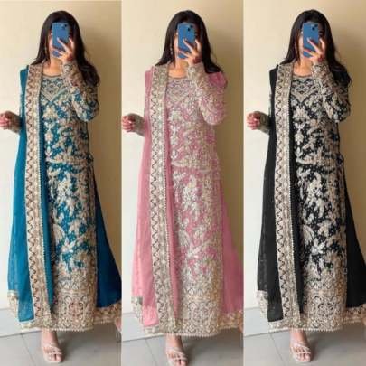 Heavy Georgette Diamond Handwork Rama Color Palazzo Set