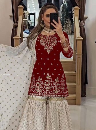 Heavy Georgette Embroidered Gharara Suit Set
