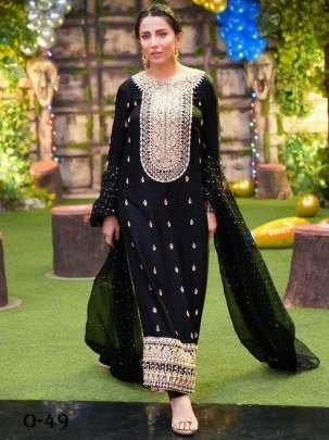 Heavy Georgette Embroidery Work Black Kurti Palazzo Set