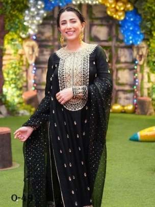 Heavy Georgette Embroidery Work Black Kurti Palazzo Set