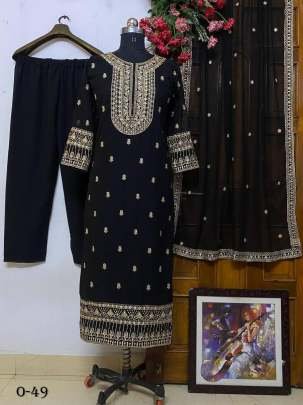 Heavy Georgette Embroidery Work Black Kurti Palazzo Set