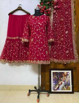 Heavy Georgette Red Sharara Suit