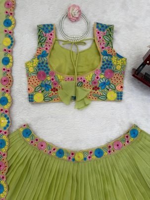 Heavy Green Tabby Organza Silk Lehenga Choli With Thread With Sequence