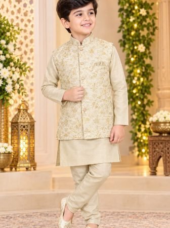Heavy Jacquard Koti With Silk Kurta Pyjama For Kids