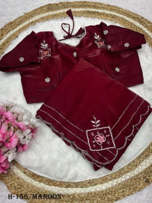 Heavy Jimmy Choo Maroon Saree with Khatli Cut Work