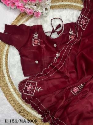 Heavy Jimmy Choo Maroon Saree with Khatli Cut Work