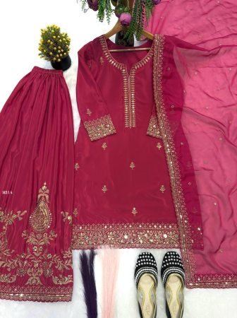 Heavy Natural Crepe With Embroidery Sharara Suit