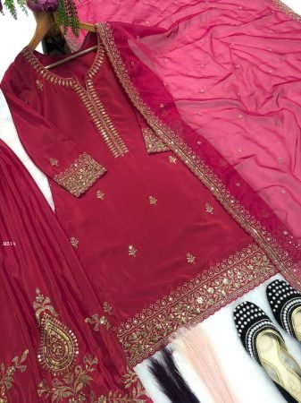 Heavy Natural Crepe With Embroidery Sharara Suit