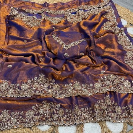 Heavy Party Wear Purple Sheded Saree with Beaded Work