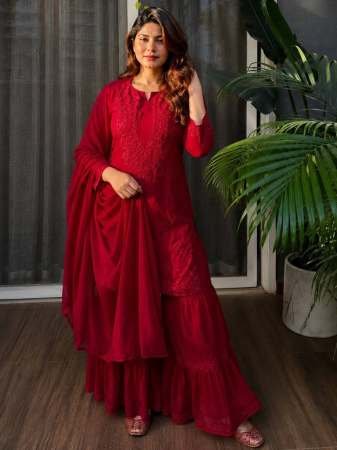 Heavy Rayon Fabric Red Colour Sharara Suit