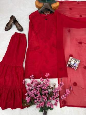 Heavy Rayon Fabric Red Colour Sharara Suit