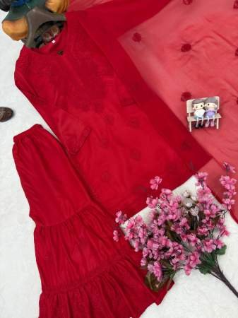 Heavy Rayon Fabric Red Colour Sharara Suit