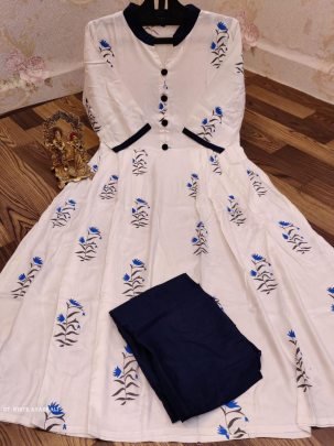 Heavy Rayon Floral Printed Anarkali Kurti Palazzo Set