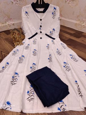 Heavy Rayon Floral Printed Anarkali Kurti Palazzo Set