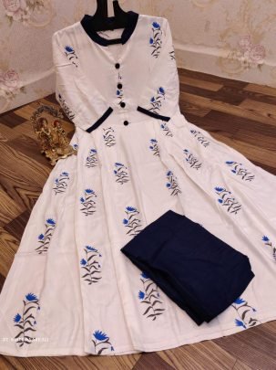 Heavy Rayon Floral Printed Anarkali Kurti Palazzo Set