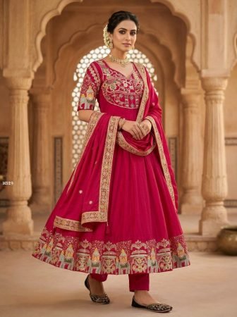 Heavy Red  Crepe Silk Embroidered Anarkali Suit Set