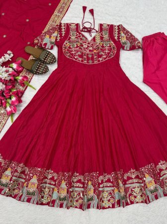 Heavy Red  Crepe Silk Embroidered Anarkali Suit Set