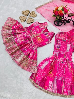 Heavy Sequin Embroidery With Digital Print Work Kids Wear Sharara Set