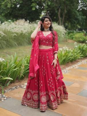 Heavy Sequins Work Rangoli Silk Pink Lehenga Choli