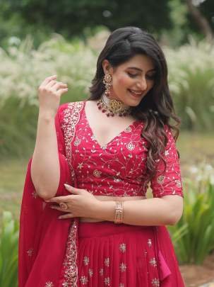 Heavy Sequins Work Rangoli Silk Pink Lehenga Choli