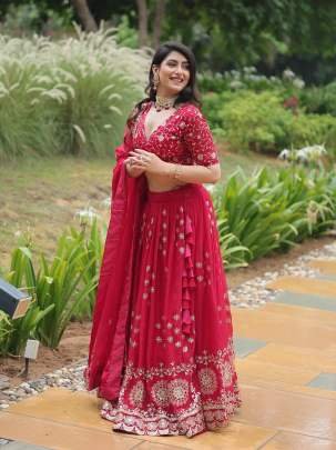 Heavy Sequins Work Rangoli Silk Pink Lehenga Choli
