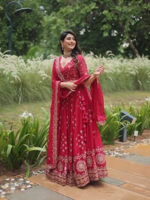 Heavy Sequins Work Rangoli Silk Pink Lehenga Choli