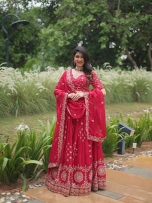 Heavy Sequins Work Rangoli Silk Pink Lehenga Choli