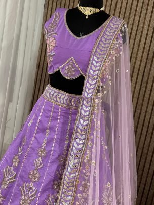 Heavy Slub Silk Sequence and Thread Work Purple Lehenga Choli