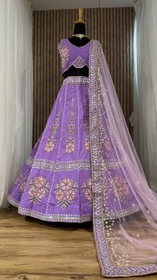 Heavy Slub Silk Sequence and Thread Work Purple Lehenga Choli