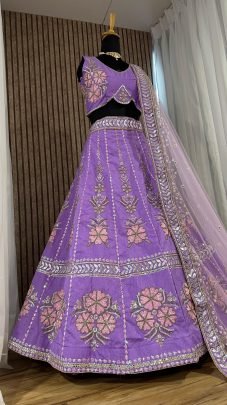 Heavy Slub Silk Sequence and Thread Work Purple Lehenga Choli