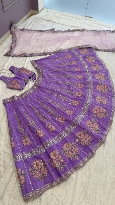Heavy Slub Silk Sequence and Thread Work Purple Lehenga Choli