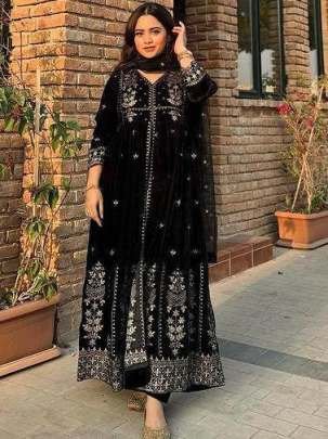 Heavy Velvet Embroidery Work Gown Palazzo Dupatta