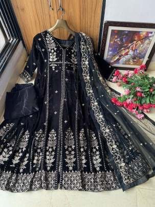 Heavy Velvet Embroidery Work Gown Palazzo Dupatta