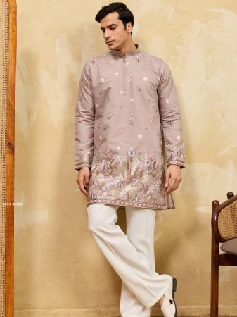 Heavy Viscose Silk Sequence Work Kurta In Beige By Shubhkala