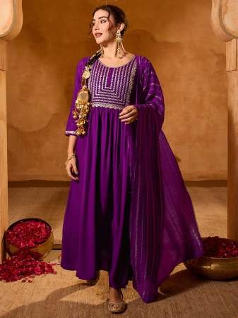 Heavy Work  Purple  Colour Ready Made Suit