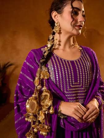 Heavy Work  Purple  Colour Ready Made Suit