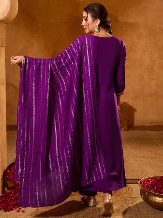 Heavy Work  Purple  Colour Ready Made Suit