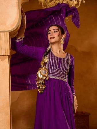 Heavy Work  Purple  Colour Ready Made Suit