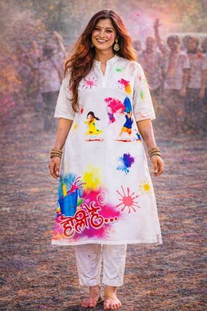 Holi Hai Printed Kurti for Ladies